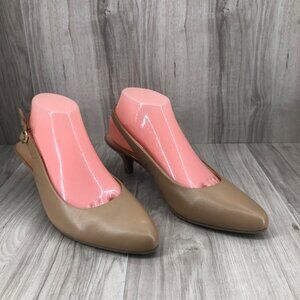 Trotters Heels Womens 9.5N Brown Slingback Buckles Strap Kitten Heels